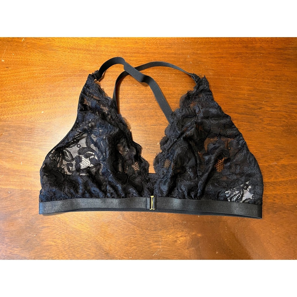 Black Lace Bralette 1XL Sheer Floral Wireless Triangle Bra